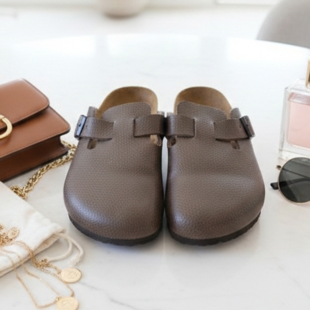Birkenstock Taupe Leather Boston Clogs
